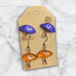 Purple and Orange Mushroom Earrings